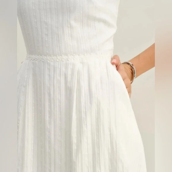 White Pocket A-Line Slip Midi Dress - Picture 2 of 8